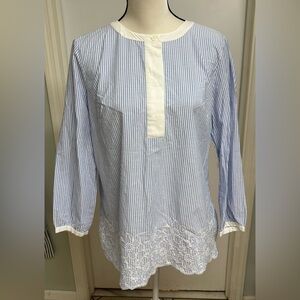 Banana Republic Light Blue and White Striped Shirt Coastal Grandma aesthetic